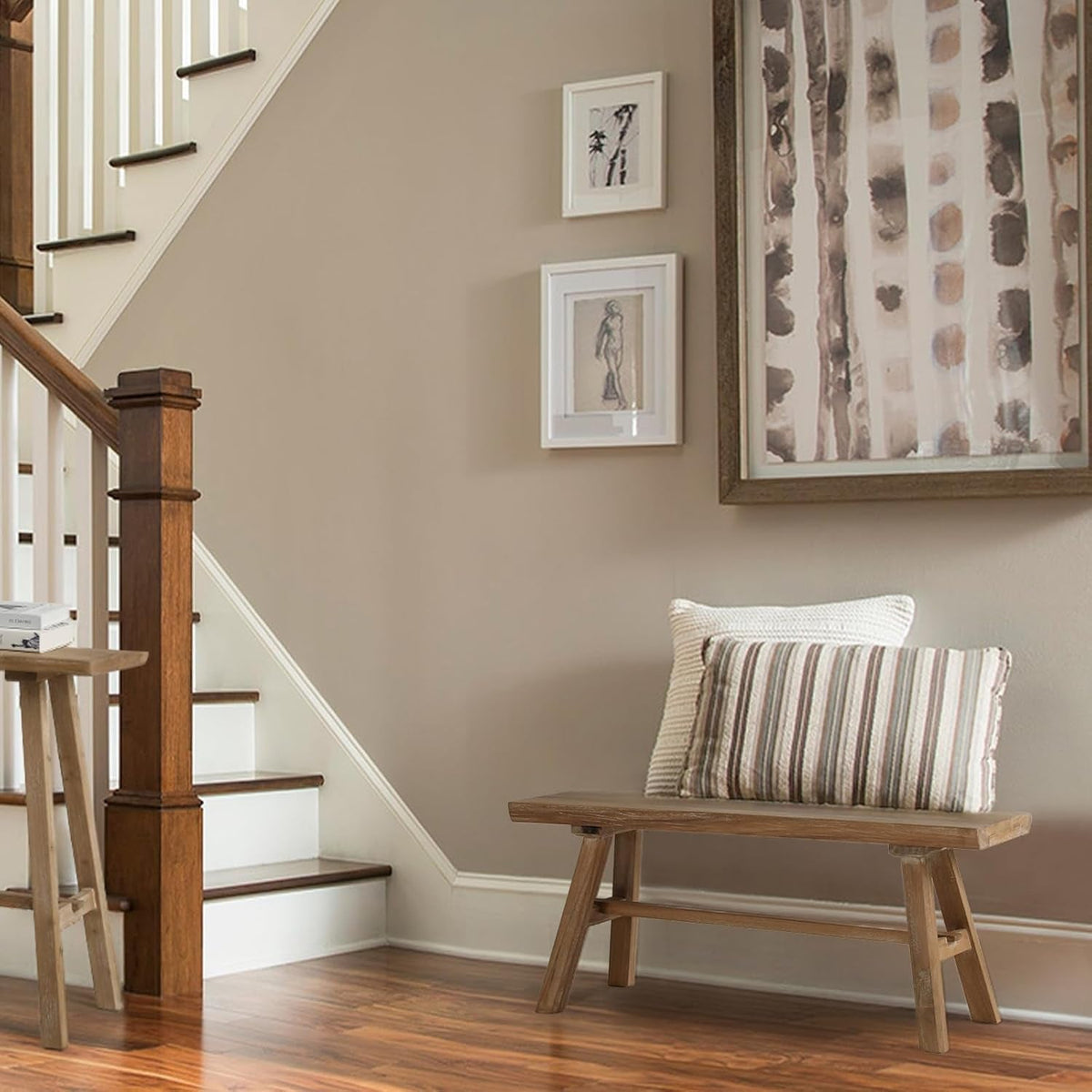 39" Farmhouse Wood Bench, Rustic Solid Wood Dining Room & Entryway Bench Seat for Indoors, Easy Assembly, Natural