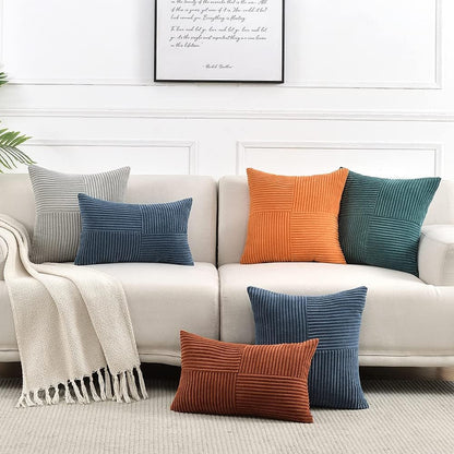 Fancy Homi Rust Lumbar Decorative Throw Pillow Covers 12x20 Inch for Couch Bed Sofa, Rustic Farmhouse Boho Home Decor, Soft Striped Corduroy Rectangle Accent Terracotta Cushion Case 30x50 cm