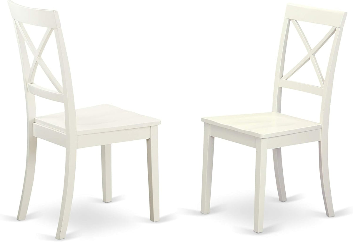 DLBO5-WHI-W 5 Piece Kitchen Table Set for 4 Includes a round Dining Room Table with Dropleaf and 4 Solid Wood Seat Chairs, 42X42 Inch, Linen White