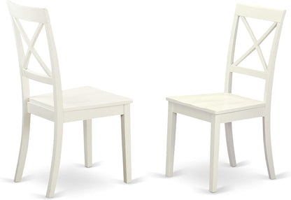 DLBO5-WHI-W 5 Piece Kitchen Table Set for 4 Includes a round Dining Room Table with Dropleaf and 4 Solid Wood Seat Chairs, 42X42 Inch, Linen White