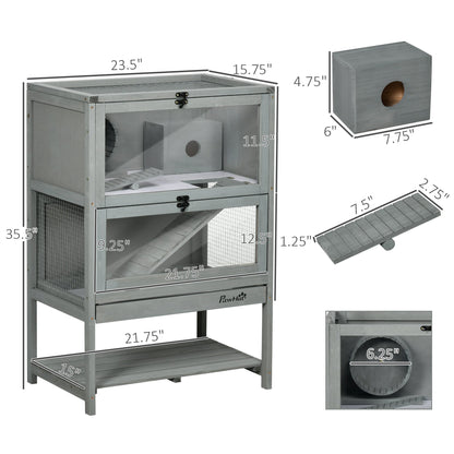 Wooden Hamster Cage with Storage Shelf, Large Rat Mouse Habitat Including Seesaw, Small Animal Cage with Sliding Tray