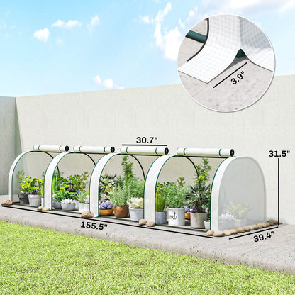 13' L x 3' W x 2.5' H Portable Tunneled Greenhouse with 4 Zippered Doors, Water/UV Fighting PE Cover, White