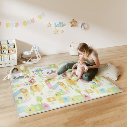 Foldable & Reversible Baby Play Mat, 79" x 71" Foam Floor Mat, Non-Slip Waterproof Crawling, Alphabet & Cloud Design