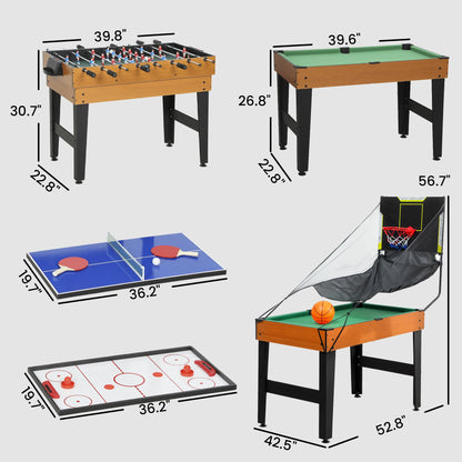 5-in-1 Multi Game Table, 53" Combo Table with Foosball, Pool, Ping Pong, Ice Hockey & Basketball, Game Room Sports Set