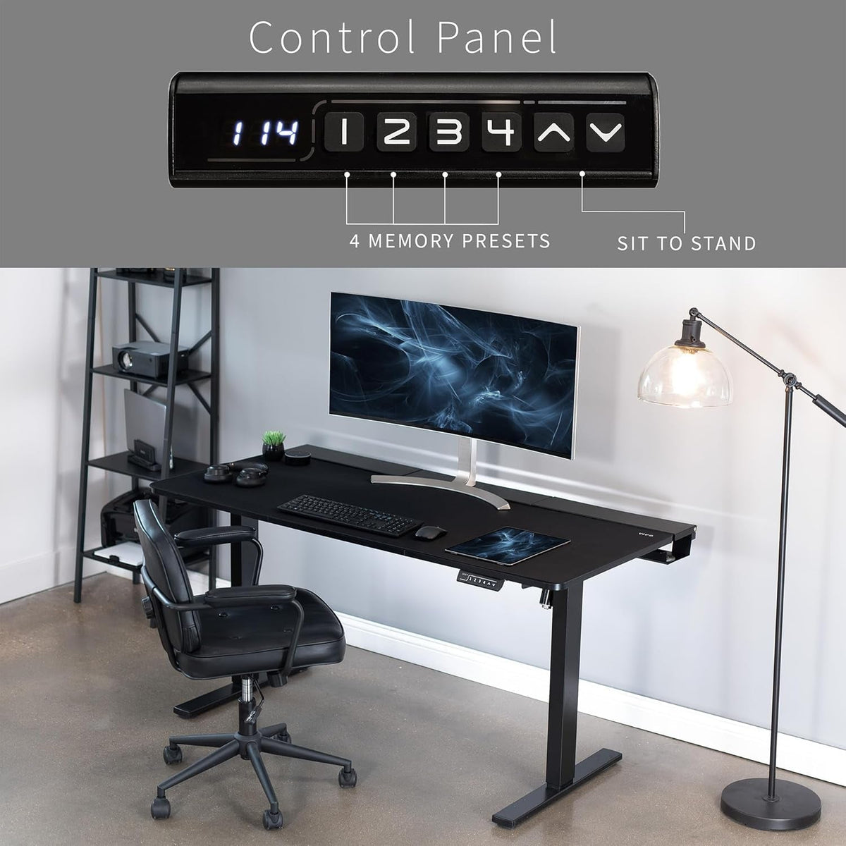 Electric 60 X 30 in Standing Adjustable Gaming Desk with Hidden Cable Trays, Full-Size Mouse Pad, Black Top Black Frame, DESK-KIT-1B6-P3B
