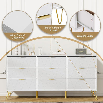 Modern Nightstands and 9 Drawer Dresser Sets Bedside Table Set Bedroom Set 3-Piece White