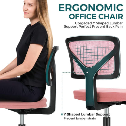 Armless Desk Chairs with Wheels, Ergonomic Adjustable Home Office Swivel Rolling Task Chair No Arms, Comfy Mesh Mid Back Computer Work Vanity Desk Seat for Small Spaces, Green