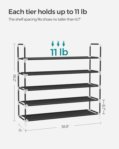 5-Tier Slim Shoe Rack, Holds 20 to 25 Pairs, Black