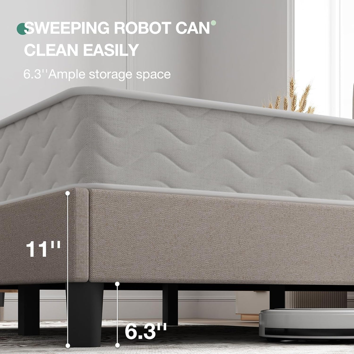 King Size Bed Frame with Adjustable Headboard Platform King Bed Frame Linen Fabric Upholstered Headboard, No Box Spring Needed, Noise-Free, Wooden Slats Support, Easy Assembly, Beige
