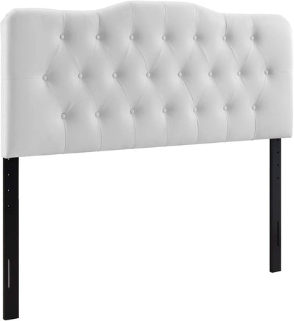Annabel Tufted Button Faux Leather Upholstered Queen Headboard in White