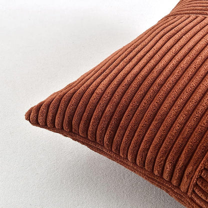 Fancy Homi Rust Lumbar Decorative Throw Pillow Covers 12x20 Inch for Couch Bed Sofa, Rustic Farmhouse Boho Home Decor, Soft Striped Corduroy Rectangle Accent Terracotta Cushion Case 30x50 cm