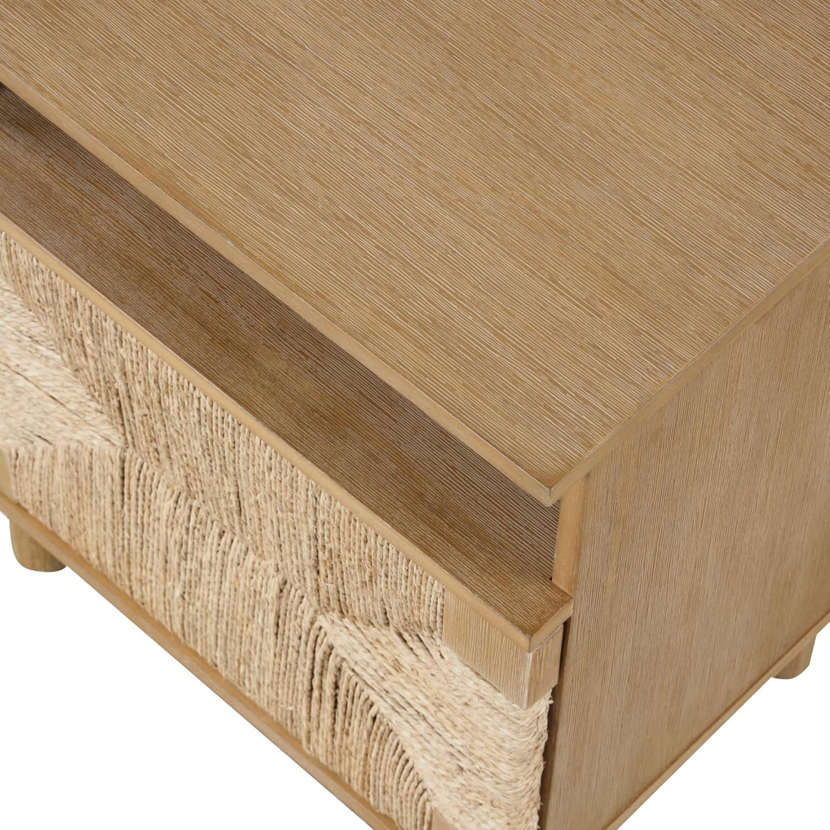 Beacon Wood Nightstand, Bohemian Accent Table or Sofa Side Table with Seagrass Door for Bedroom or Living Room, Light Brown