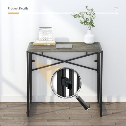32 Inch Folding Small Desk, Writing Gaming Computer Camping Desk for Small Spaces, No Assembly Required Home Office Desk, Mahogany
