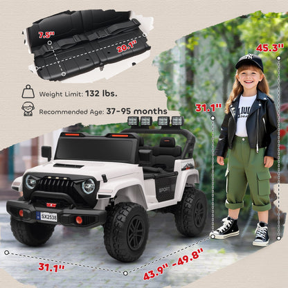 Ride on Truck Car with 2-Seater, 24V Electric Car with 4 Motors, Remote Control, Spring Suspension for 3-8 Years, White