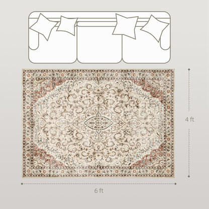Area Rug 4x6, Machine Washable Rug, Non-Slip Classical Floral Print Floor Carpet for Living Room, Bedroom, Mixed-Brown