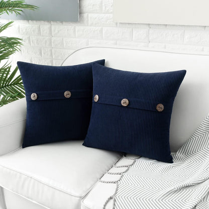 Navy Blue Chenille Throw Pillow Covers 18X18 Inch with Triple Buttons, Soft Farmhouse Accent Decorative Cushion Cases for Couch Sofa Bed Living Room Pack of 2