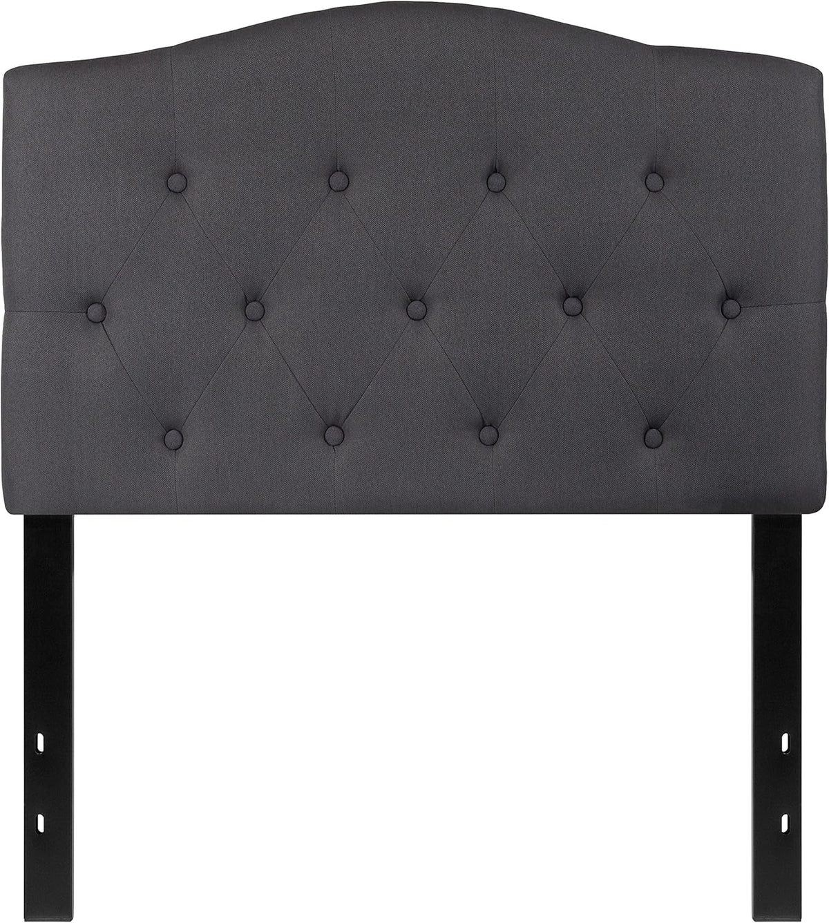 Twin Size Tufted Upholstered Headboard with Adjustable Metal Bed Rail Slots, Modern Fabric Upholstered Twin Headboard, Dark Gray