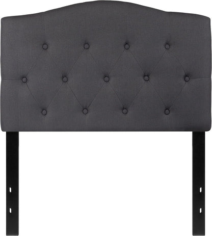 Twin Size Tufted Upholstered Headboard with Adjustable Metal Bed Rail Slots, Modern Fabric Upholstered Twin Headboard, Dark Gray