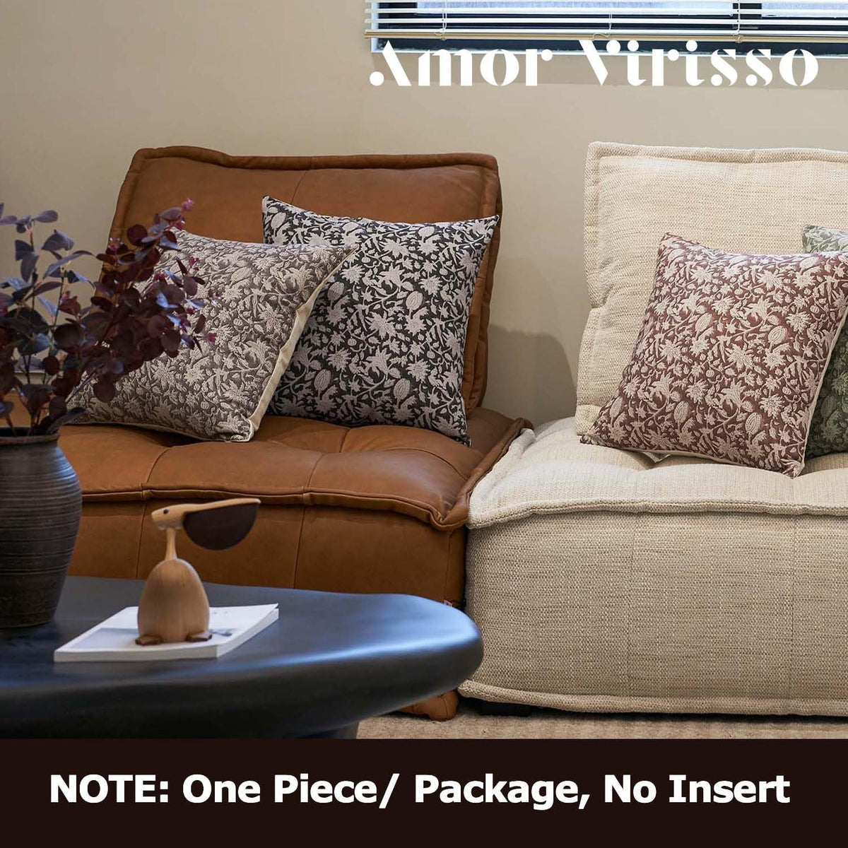 Throw Pillow Covers 20X20 Floral Pillow Covers Block Print Farmhouse Neutral Pillow Covers Decorative Accent Throw Pillows for Couch Bed Living Room Sofa Pillows 1PC, Brown