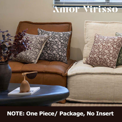 Throw Pillow Covers 20X20 Floral Pillow Covers Block Print Farmhouse Neutral Pillow Covers Decorative Accent Throw Pillows for Couch Bed Living Room Sofa Pillows 1PC, Brown