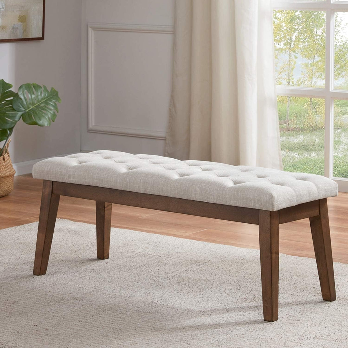 Bedroom Bench for End of Bed, Upholstered Dining Seat for Kitchen, Button-Tufted Ottoman Bench for Entryway and Living Room, Beige