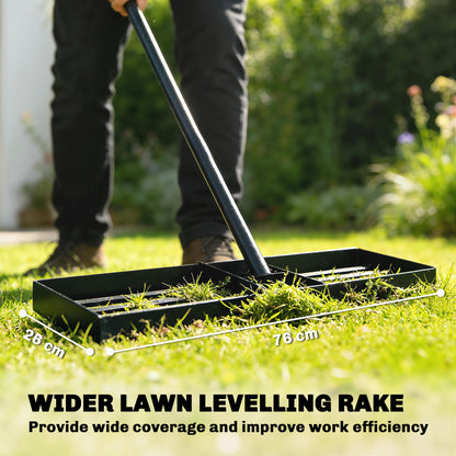 Lawn Leveling Rake, 30" x 10" Heavy Duty Yard Leveling Rake with 66.5" Handle for Backyard, Golf Course