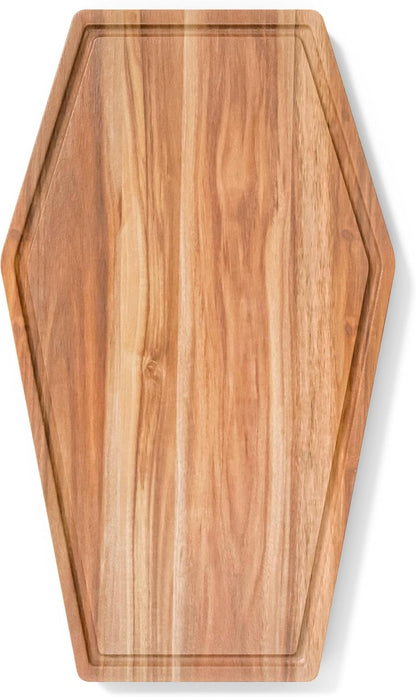 New - Large Coffin Charcuterie Board - Gothic Acacia Wood Coffin Shaped Cutting Board 17X10.5Inch, Halloween Wooden Serving Tray, Goth Platter, Spooky Decor Gifts