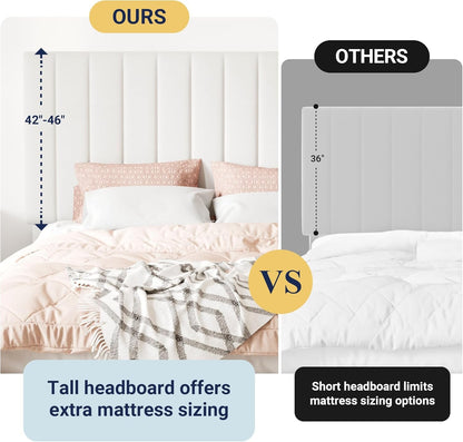 Full Size Storage Bed Frame, Vertical Channel Tufted Adjustable Headboard, Velvet Upholstered Platform Bed with 4 Oversized Underbed Drawers, Wooden Slats Support, No Box Spring Needed, White
