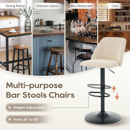 Bar Stools Set of 3, Modern Swivel Bar Chairs, Adjustable Upholstered Barstools Counter Height with Full Backrest for Bar, Dining Room, Kitchen Island, Beige