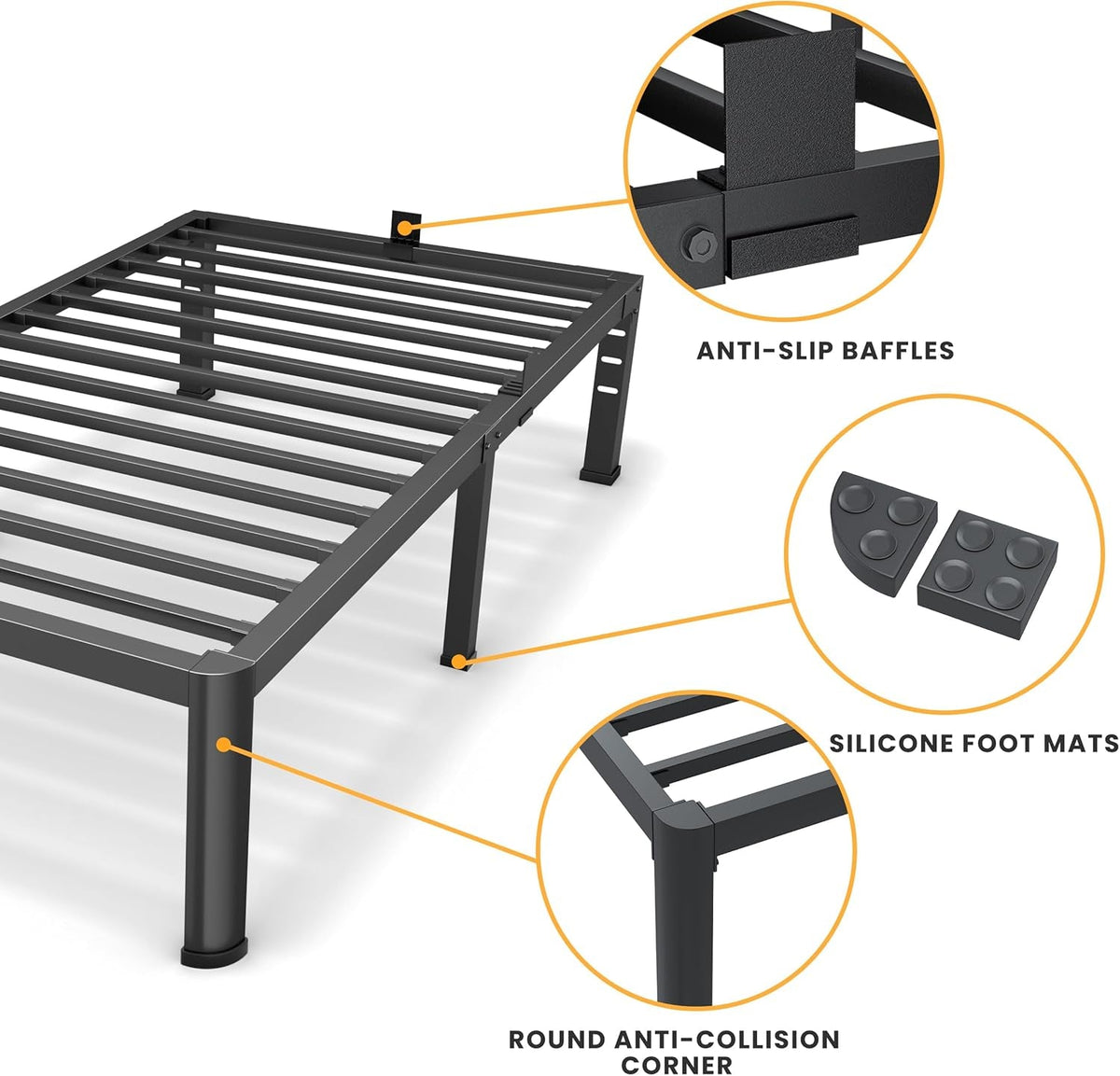 14-Inch Twin Platform Bed Frame, 3,500 lb Steel Slat Support, Black