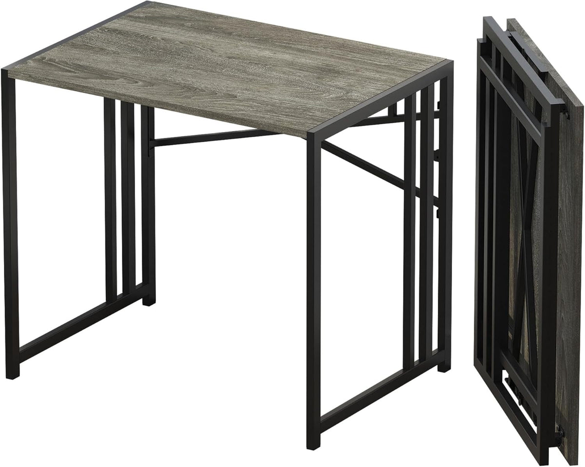 47 Inch Folding Desk, Writing Gaming Computer Camping Table, No Assembly Required Home Office Desk, Black Oak