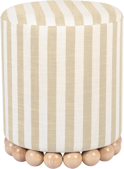 Dex Beige Striped Linen Ottoman