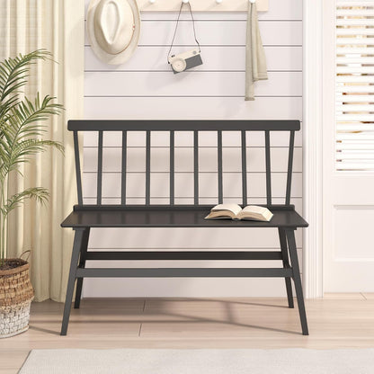 Bamboo Dining Bench, Black Entryway Bench with Spindle Back Farmhouse Wood Windsor for Foyer Balcony Living Room (Nature) (Black)