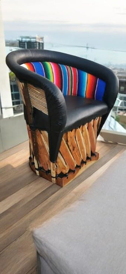 Equipal Forniture Traditional Mexican Equipal Chair Black Color Zarape , Artisan in Mexico Equipales San José Original Skin Ideal for Your Home, Bar, Restaurant, Office, Hotel
