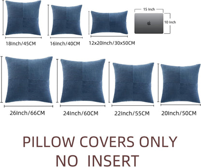2 Packs Dusty Blue Decorative Throw Pillow Covers 18X18 Inch for Living Room Couch Bed, Farmhouse Boho Home Decor, Soft Corss Corduroy Patchwork Textured Square Cushion Case 45X45Cm