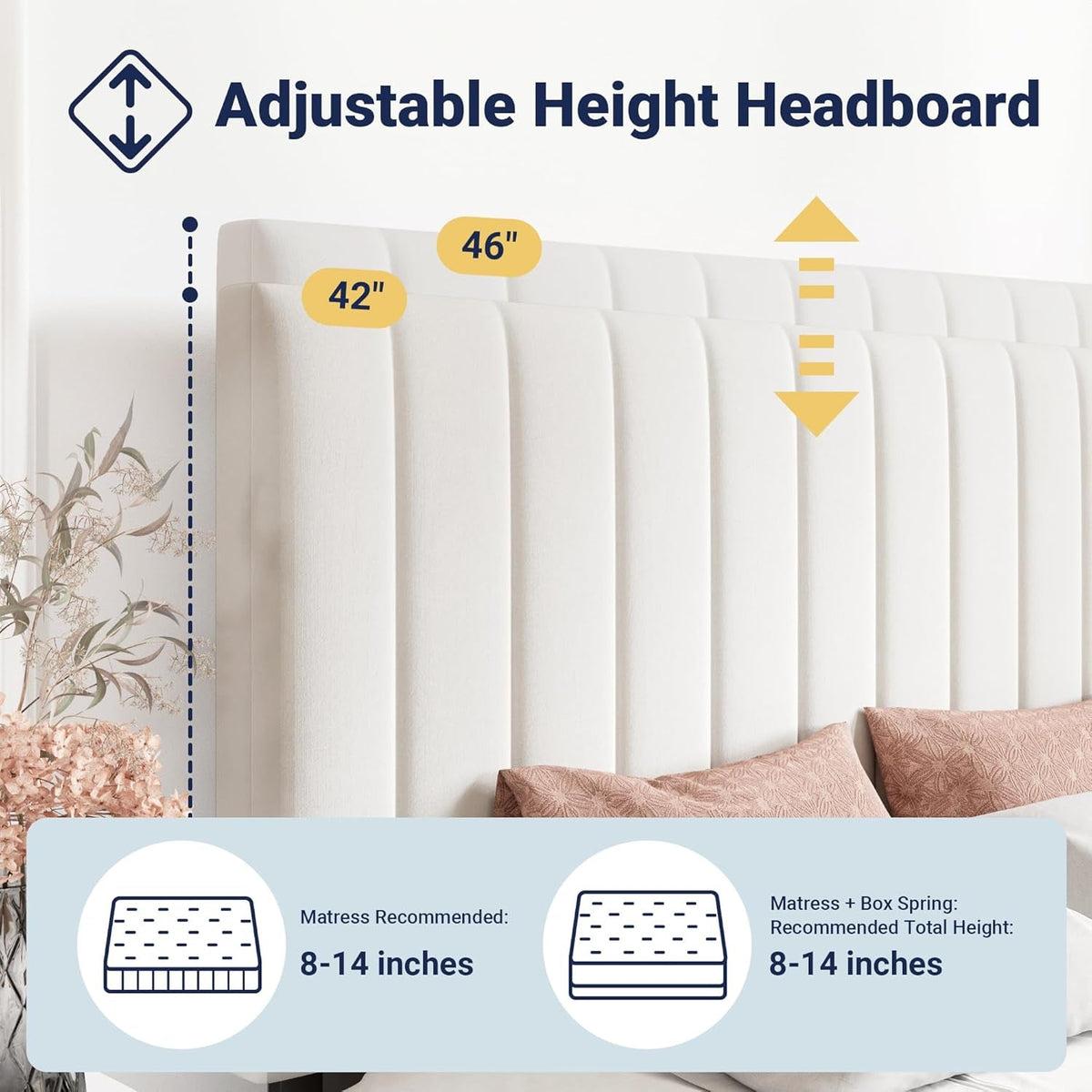 Full Size Storage Bed Frame, Vertical Channel Tufted Adjustable Headboard, Velvet Upholstered Platform Bed with 4 Oversized Underbed Drawers, Wooden Slats Support, No Box Spring Needed, White