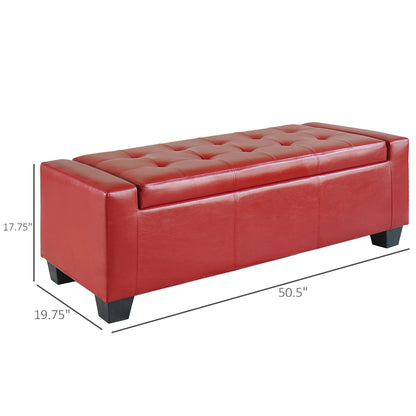 50.5" Faux Leather Rectangular Tufted Storage Ottoman, Bright Red