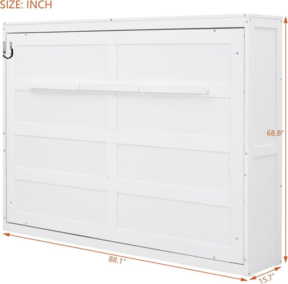 Modern Farmhouse Solid Wood Murphy Bed Chest/Space Saving/Wood Slat Support/Queen,White