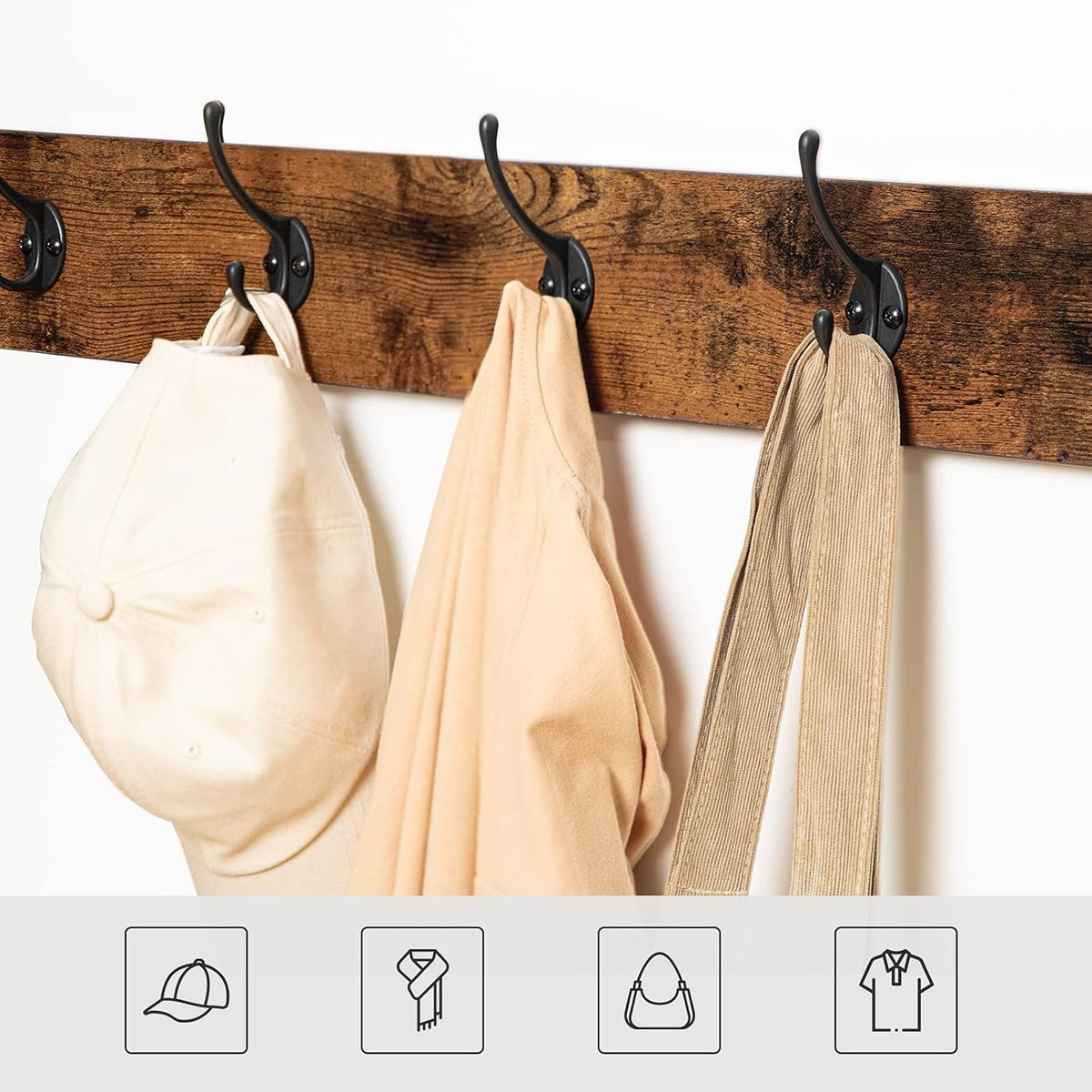 Hall Tree Entryway Storage Bench, Coat Rack Shoe Bench, Shoe Rack Organizer with Coat Hooks, 3-In-1 Design, Wooden Furniture with Metal Frame, Rustic Brown and Black BF17MT01