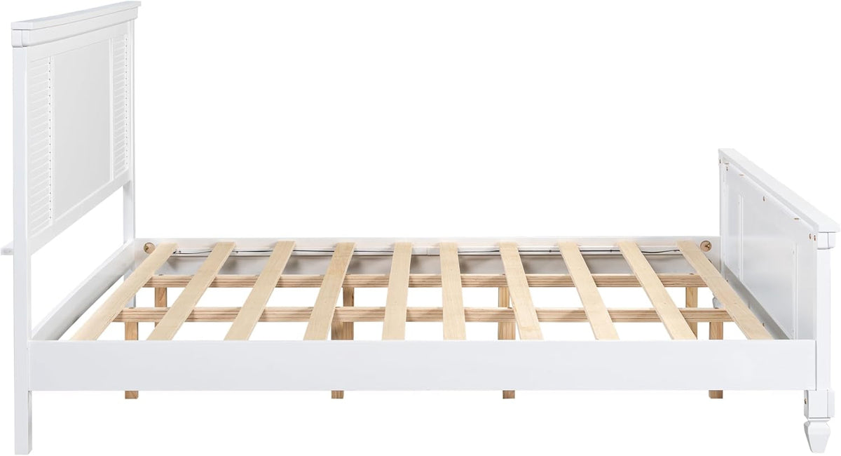 King Size Bed Frame and Wood Headboard, Farmhouse White Platform Bed Frame with Sturdy Wooden Support Slats, No Box Spring Needed, Holds up to 800 Pounds, Noise-Free, Easy Assembly