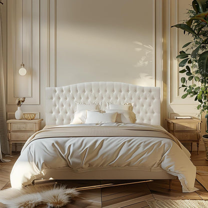 Linen Upholstered Headboard King/Cal King Size Latest Model Wall Mount, Bed Frame Mount, Featuring High-Density Sponge Padding, Luxury Texture Easy Assembly Comfort and Style-Ivory