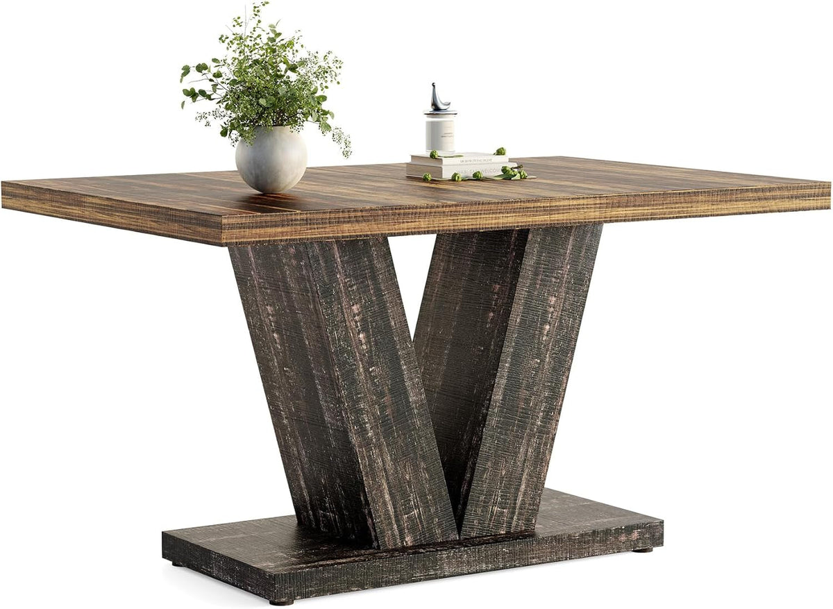 47 Inches Dining Table for 4, Modern Dining Room Tables, Rectangle Kitchen Table with V-Shaped Pedestal, Wooden Dinner Table for Dining Room, Living Room (Rustic Brown & Carbon Black)