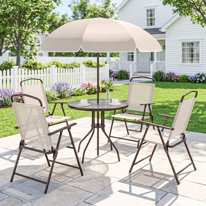 6 Piece Patio Dining Set for 4 with Umbrella, Beige