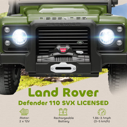 Land Rover Licensed Electric Car for Kids with Remote Control, Dual Motors, Spring Suspension, LED Lights, Dark Green