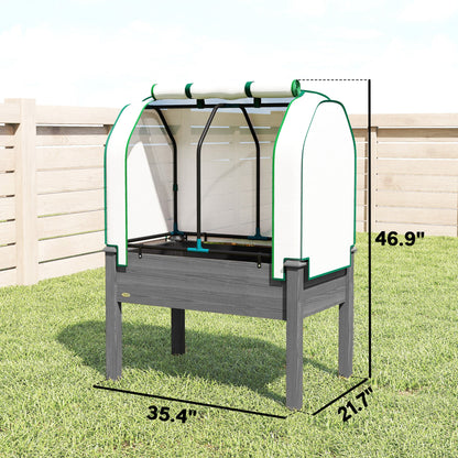 Raised Garden Bed with PE Greenhouse Cover Outdoor Planter Box for Herbs and Vegetables, 35 x 22 x 47 inch, Dark Gray