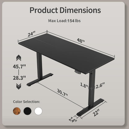 Electric Standing Desk, 55 X 24 Inches Height Adjustable Desk, Sit Stand up for Work Office Home, Ergonomic Rising Gaming Computer Table with Memory Preset, Black