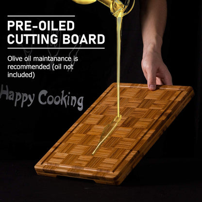 Extra Large Bamboo Cutting Boards, (Set of 3) Chopping Boards with Juice Groove Bamboo Wood Cutting Board Set Butcher Block for Kitchen, End Grain Serving Tray