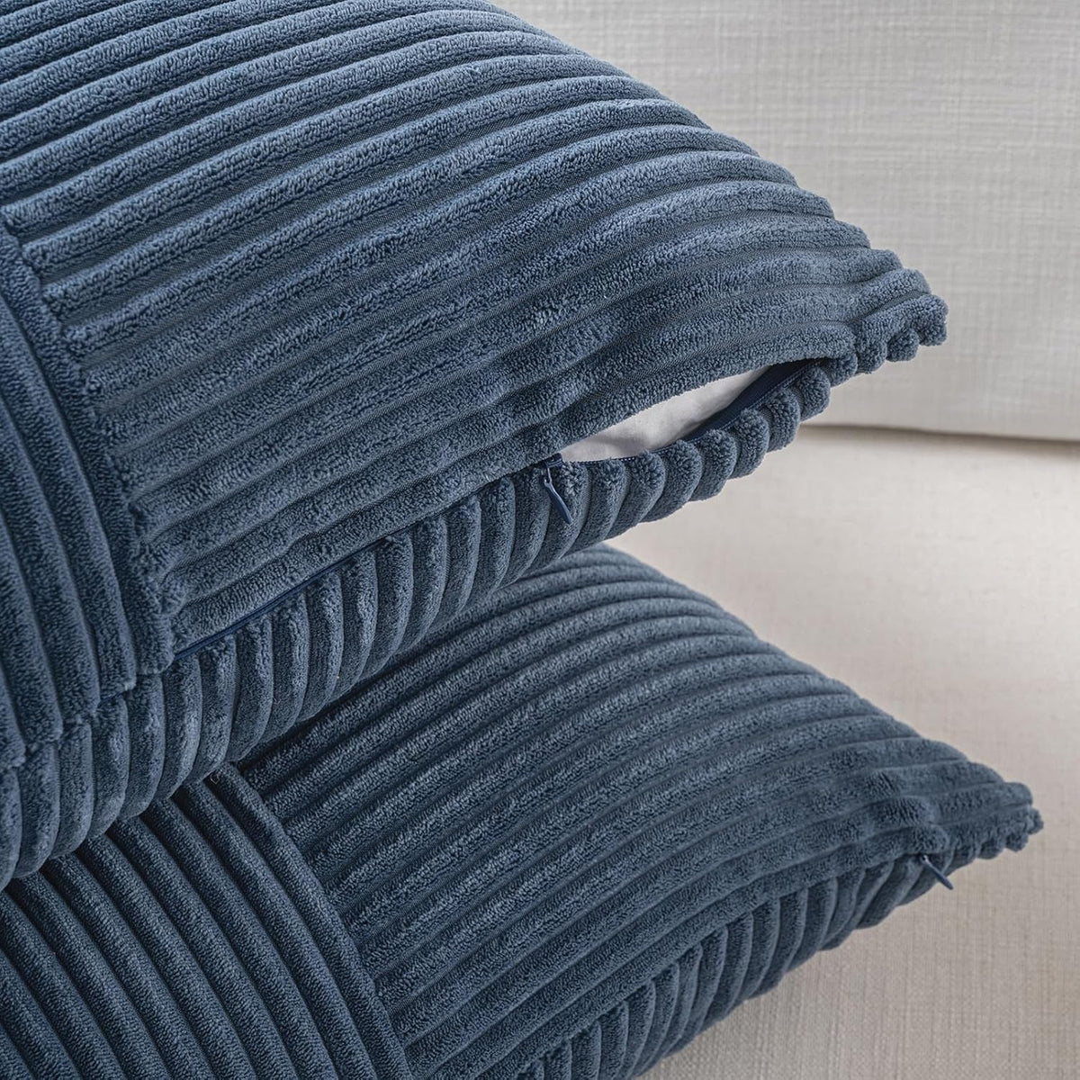2 Packs Dusty Blue Decorative Throw Pillow Covers 18X18 Inch for Living Room Couch Bed, Farmhouse Boho Home Decor, Soft Corss Corduroy Patchwork Textured Square Cushion Case 45X45Cm