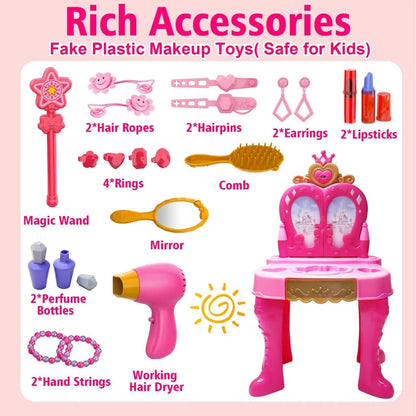 Toddler Vanity Toy Set with Musical Lighted Mirror, Pink, Ages 3-5