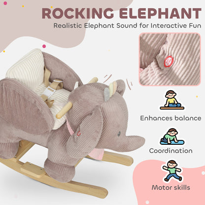 Kids Rocking Horse with Seat, Kids Ride On Toy with Realistic Elephant Sound and Safety Belt for 18 to 36 Months, Pink